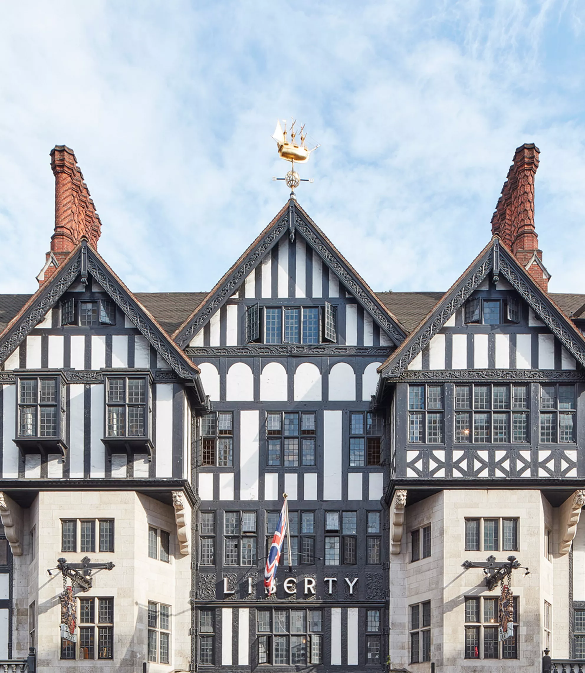 Exterior of the historic Liberty London department store with its distinctive Tudor-style façade